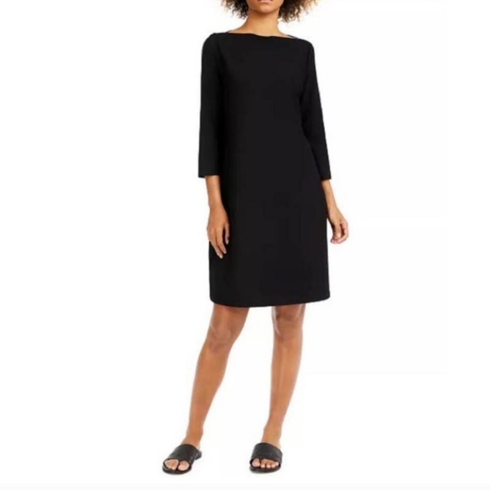 EILEEN FISHER Dress Quiet Luxury CREPE VISCOSE NYLON SPANDEX BLACK STRETCHY